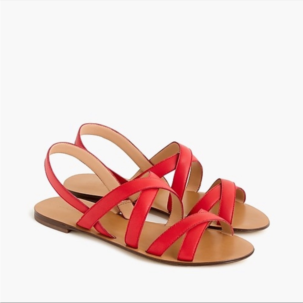 J. Crew Cross Strap Sandals Red Leather